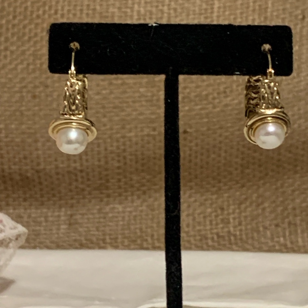 Ross Simons Cultured Pearl Byzantine Hoop Earrings 18k Gold over Sterling Silver